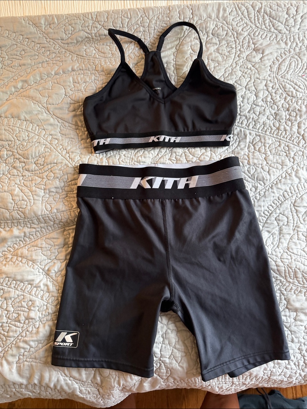 Kith Black Branded Sports Bra and Bike Shorts Set